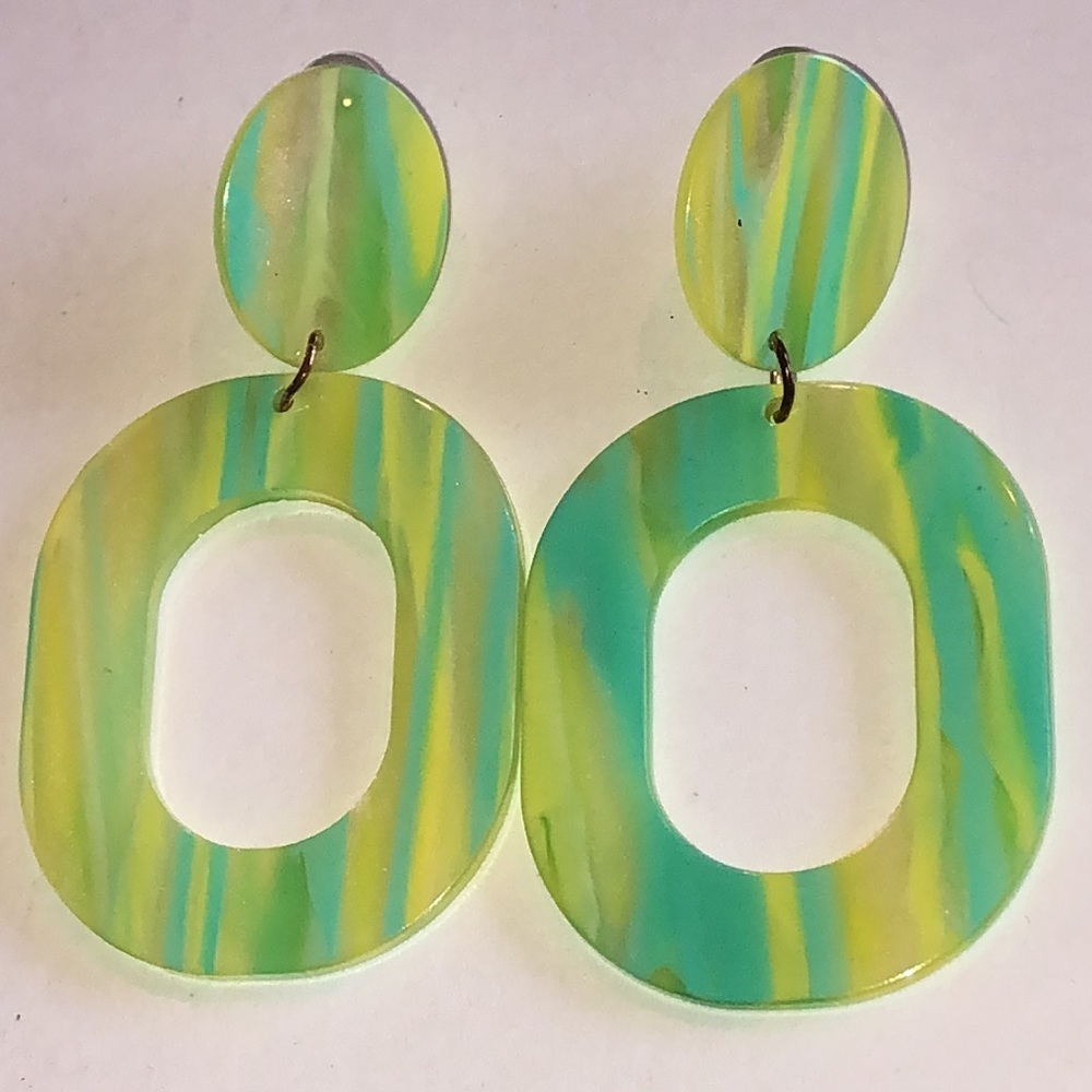 Green and Yellow Retro Boho Statement Earrings